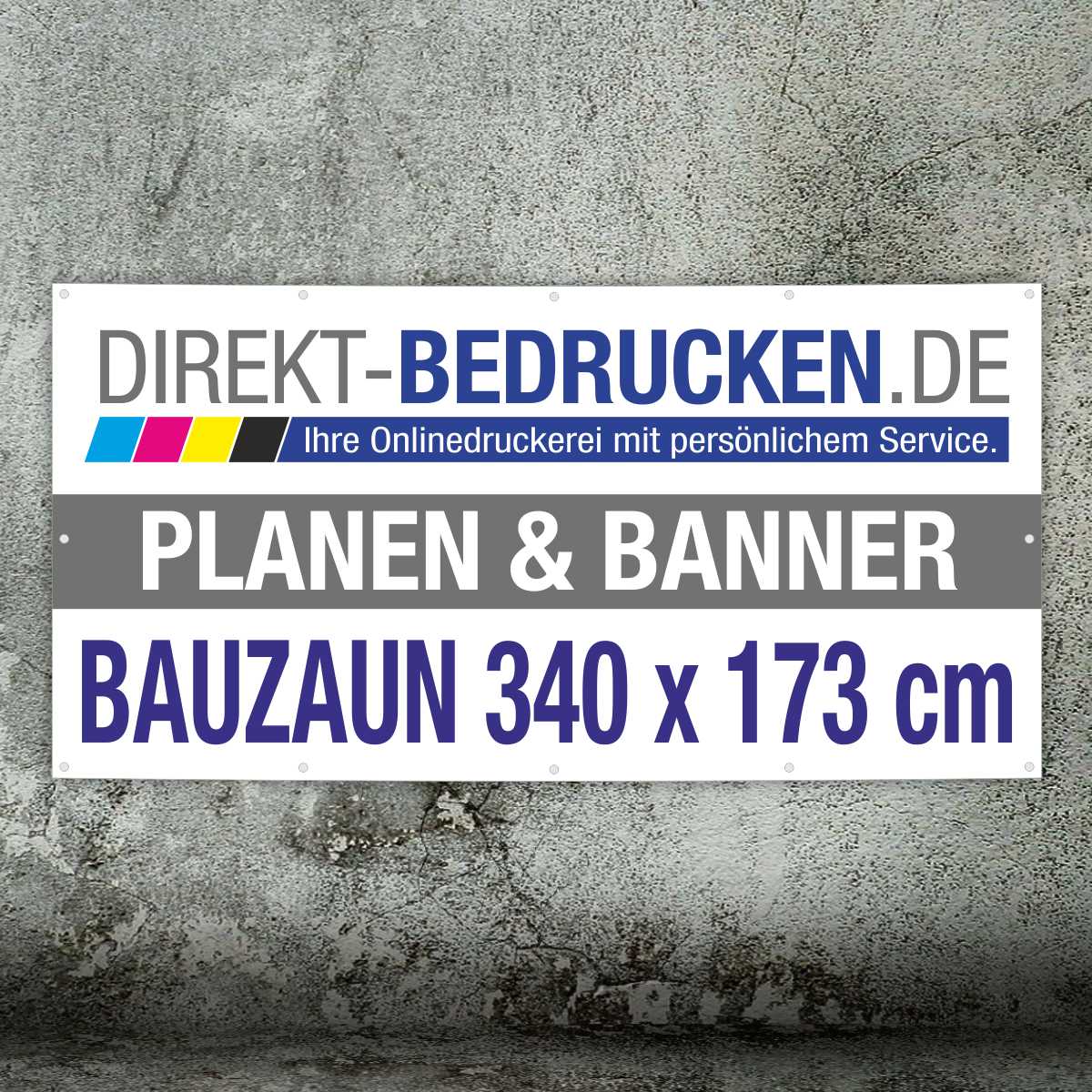 Bauzaunbanner 340 x 173 cm mit Saum und Ösen