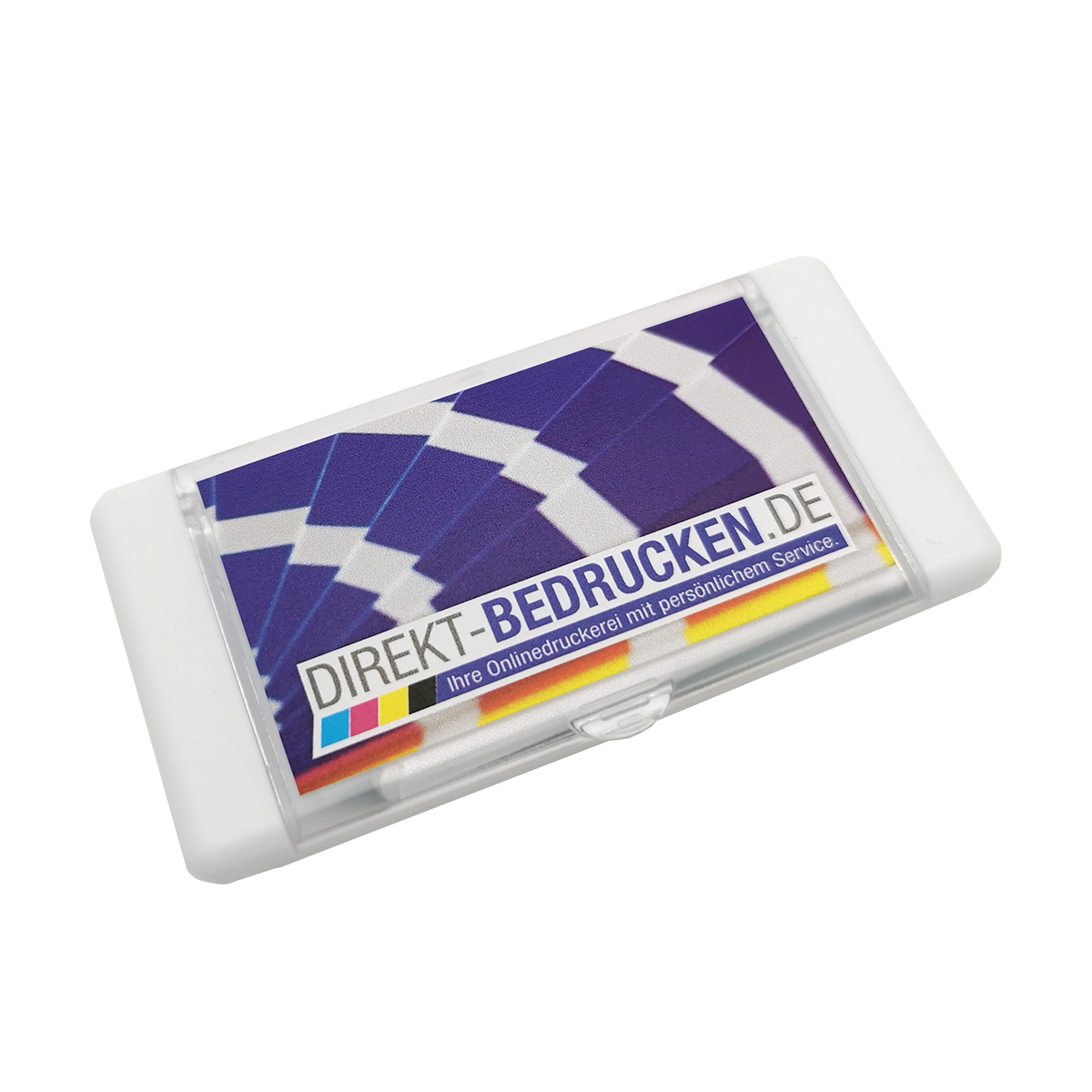 Mikrofasertuch in Kunststoffbox mit 4C+W Druck Logo/Fotodruck