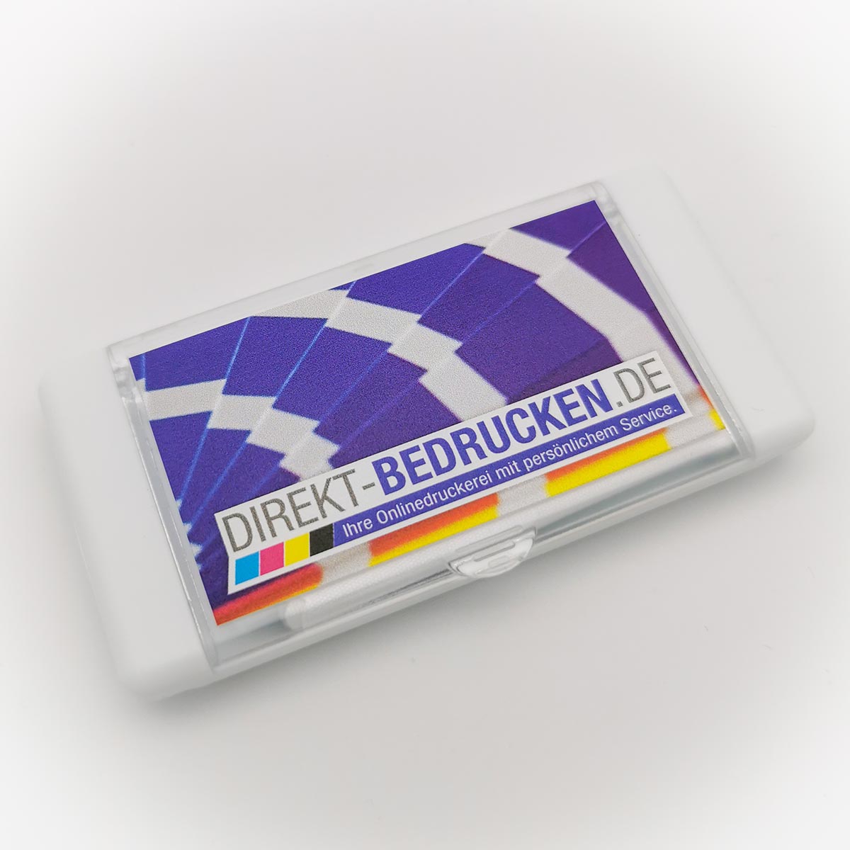 Mikrofasertuch in Kunststoffbox mit 4C+W Druck Logo/Fotodruck